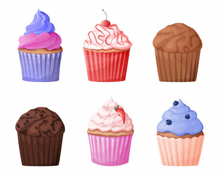 Bakery cupcake and muffin set vector illustration