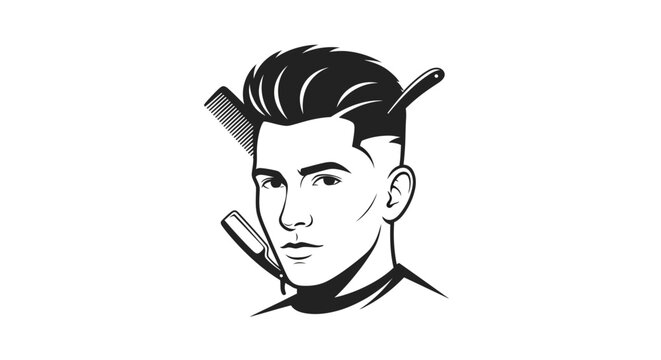 Man with pompadour haircut and straight razor.
