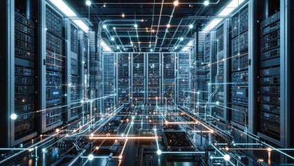 Fototapeta premium Cloud Data Center Network Infrastructure and Digital Computing Technology