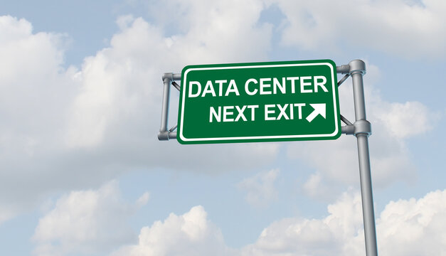 Data Center concept and Data-Centers protest as a sign showing public revolt against large technology installations as a policy that restricts or prohibits the construction or expansion
