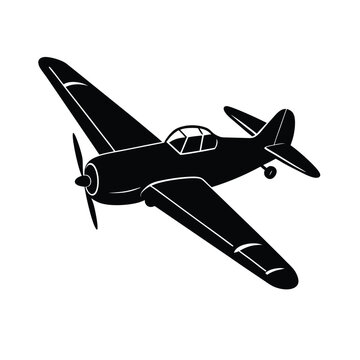 Vintage Propeller Aircraft Soaring in Monochrome Flight Illustration