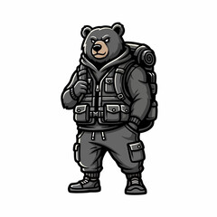 Fototapeta premium Cartoon Bear Character Dressed as Hiker with Backpack.