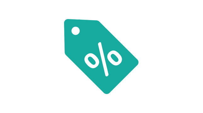 Teal discount label with percent sign.