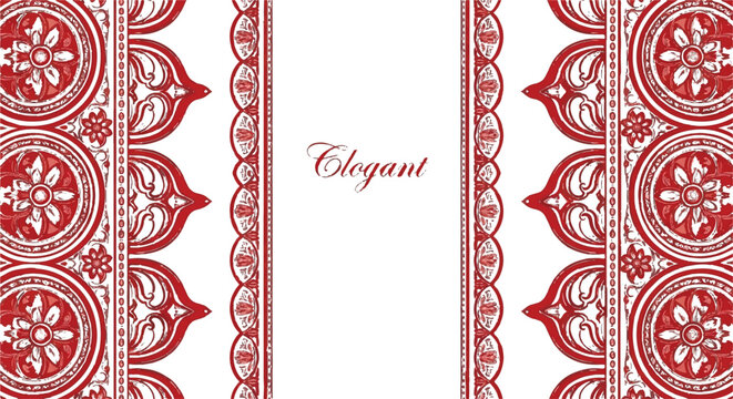 Elegant red lace pattern vertical border background with ornamental decoration background wallpaper invitation romantic decorative backdrop