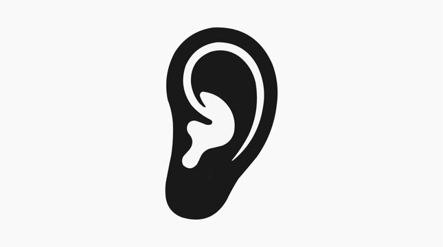 An ear icon in black and white for the concept of hearing and listening.