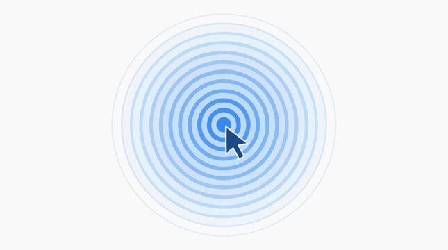 A computer mouse cursor clicking on a digital target for the concept of online action and selection.