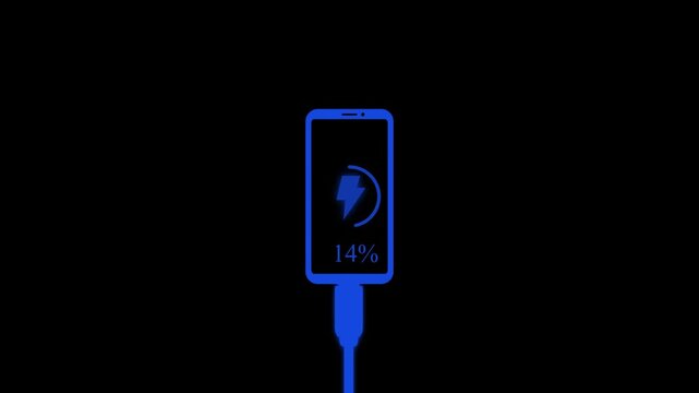 Smartphone battery percentage indicator increasing from 4% to 24% on dark background, blue charging animation