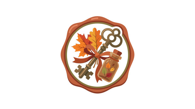 Autumn Secret Key and Potion Bottle with Leaves