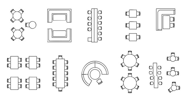 Architectural Restaurant Furniture CAD Blocks Top View Cafe Seating and Dining Symbols
