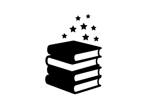 Stack of books with stars vector icon representing imagination and knowledge