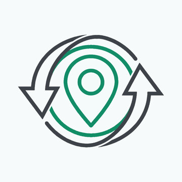 Location update and sync icon with green map pin and circular arrows.