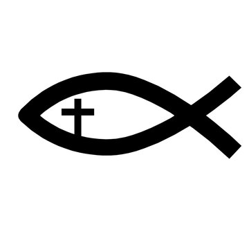 Christian fish with Cross. Religious symbol. Faith in Jesus Christ. Vector illustration