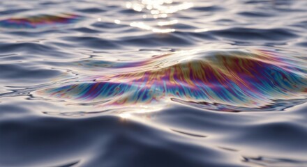 Fototapeta premium Rainbow water ripple, colorful ocean wave, shimmering light reflection, iridescent water surface