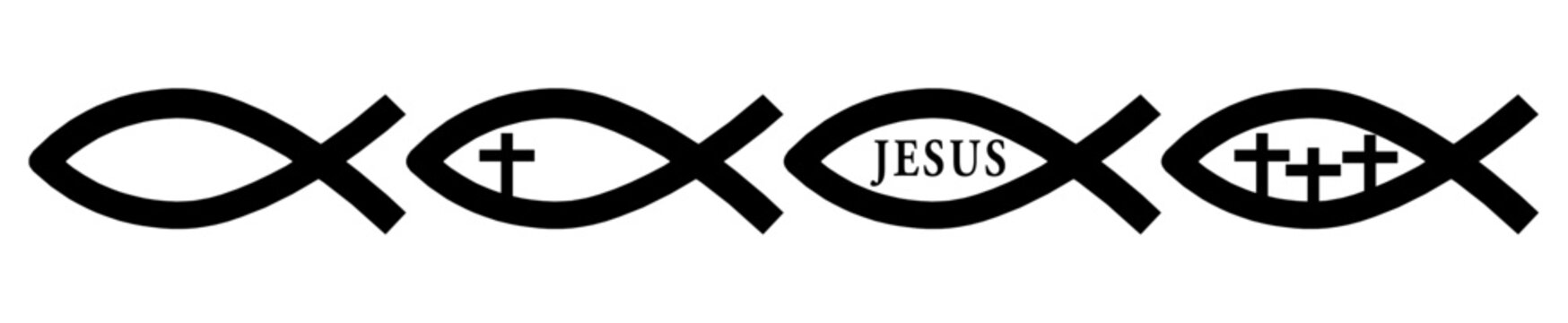 Banner Christian fish set. Religious symbol. Faith in Jesus Christ. Vector illustration