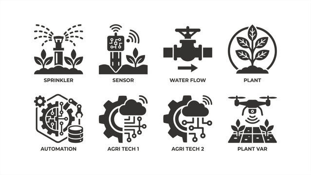 Smart agriculture and agritech vector icons set