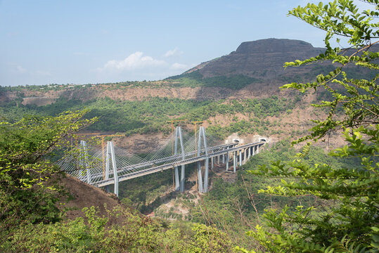 Mumbai Pune Expressway Missing Link Bridge, Cable stayed bridge, Lonavala, Maharashtra, India. Asia.