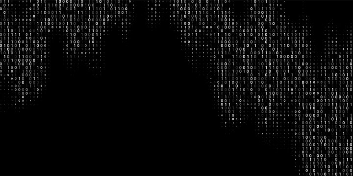 Binary code rain background. Digital numbers 0 and 1 pattern. Vector abstract technology grey futuristic backdrop. Falling script bg