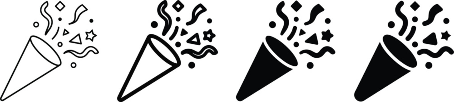Party Horns, Black and White Icons, Celebration Symbols, Vector Graphics