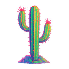 Obraz premium PNG Vibrant neon cactus illustration