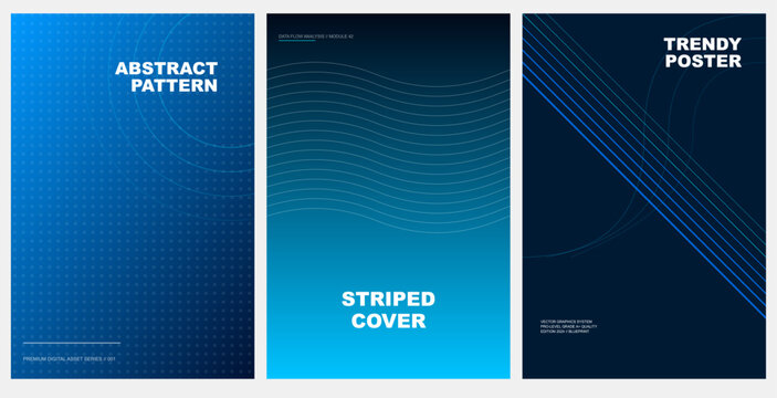 Blue Abstract Poster Template Set with Geometric Patterns for Modern Corporate Vector Covers