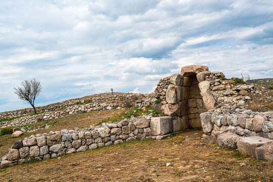 Scenic views of the archaeological remains and monumental stone walls of Hattuşa (Hattusha),  located in Boğazkale, &Ccedil;orum, this sprawling site was the fortified capital city of the Hittite Empire duri