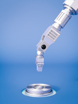Grapping claw pushing button, 3d rendering