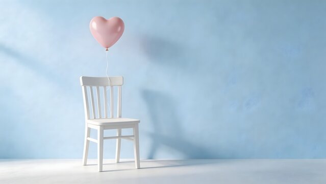 White chair with pink heart balloon