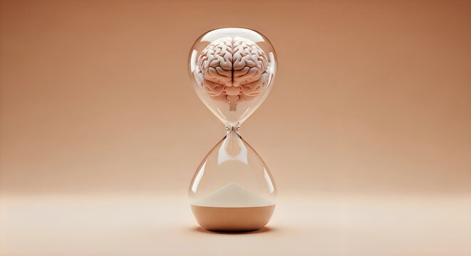 Human brain inside hourglass time and cognitive function concept