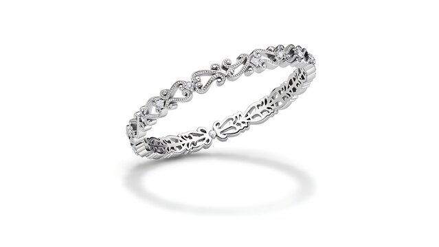 Elegant diamond eternity bracelet on white background.