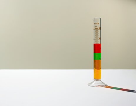 Measuring jar with colorful liquid layers for science research