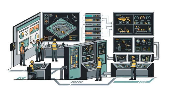 Control Room With Multiple Screens And Servers.