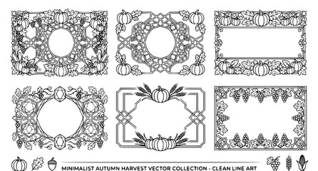 Black and white autumn harvest frame vector illustration collection © MstLiza