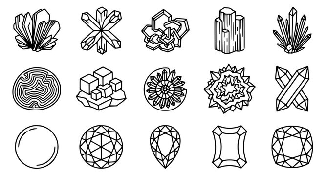 Gemstone crystal outline icon collection vector illustration
