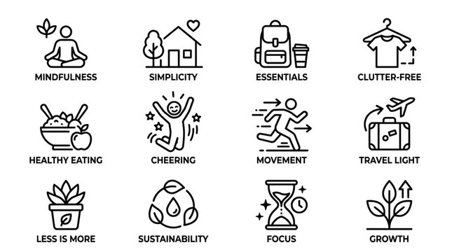 Collection of Icons Representing Healthy Lifestyle Choices and Concepts.