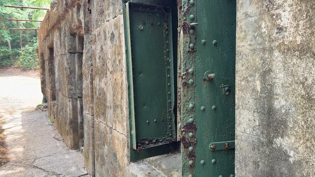 Close Up Blast Door Metal Mechanism Military Bunker Fort History View Corregidor Island Manila