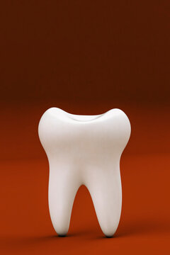 Human molar on red background