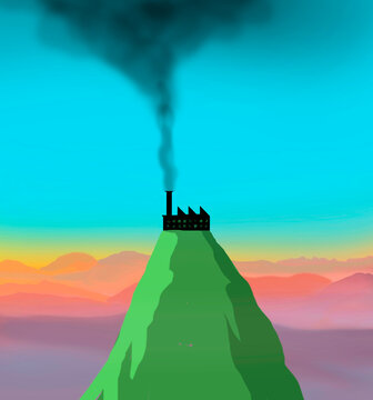 Mountaintop factory emitting polluting smoke