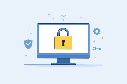 Computer monitor with padlock illustrating cyber security