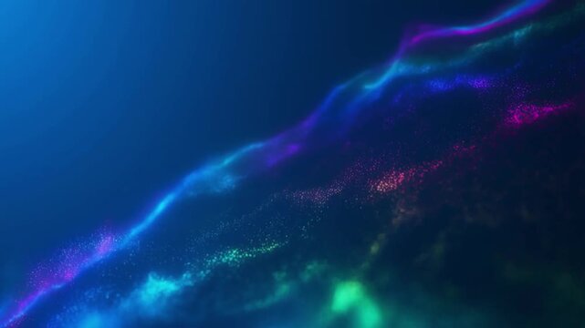 Vibrant blue and purple abstract background with glowing particles and lights