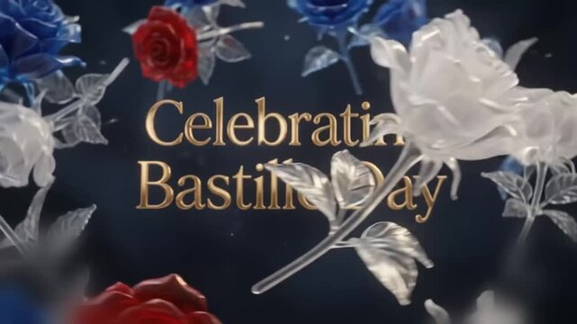Dreamy Bastille Day artwork with floating glass roses and a soft luxury glow