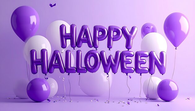 Happy Halloween purple balloons celebration.