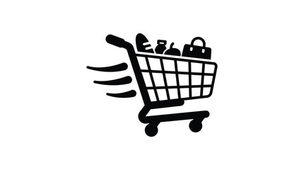 Shopping cart filled with bags winged design black and white silhouette groceries © arfan