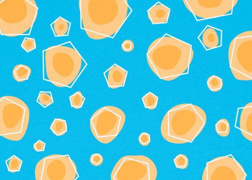 Abstract seamless geometric pattern with orange pentagon on blue