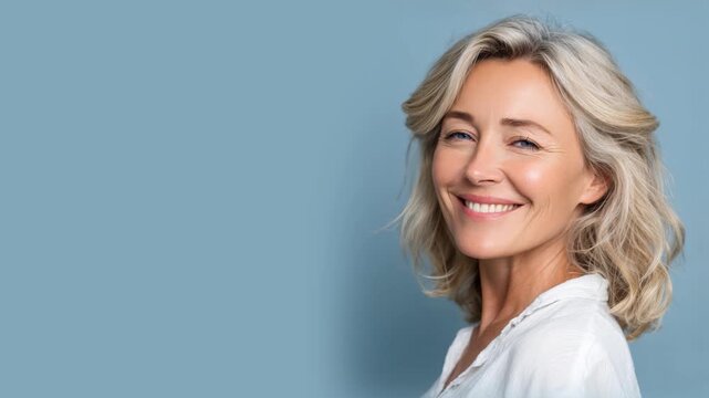 Senior European woman smiling isolated on plain background for retirement insurance concept