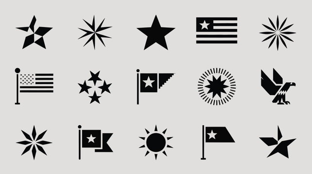 Abstract geometric star and flag icons set for modern branding and minimalistic graphic design.
