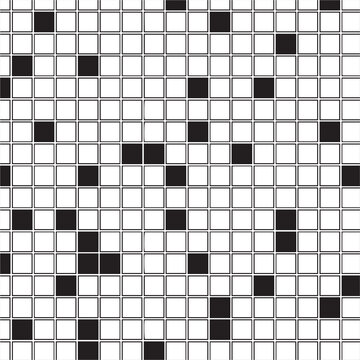 Abstract black and white grid with randomly filled squares pattern background