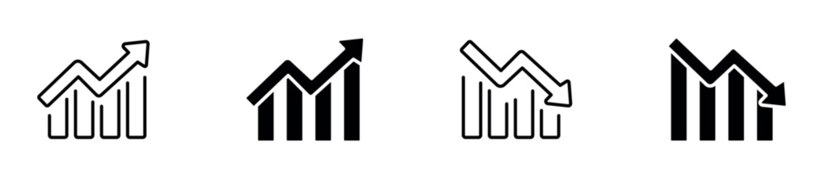 Business Growth Chart Icon Set. Financial Analytics, Market Performance and Statistics Icons. Vector Illustration.