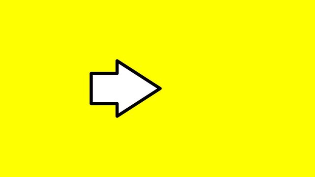 White arrow animation moving forward to the right on a yellow background. 4K motion graphic for navigation, growth, progress, and business concepts.