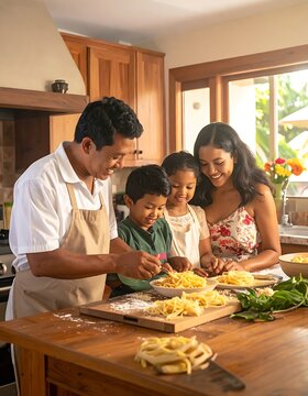 Family Cooking Together in Kitchen.