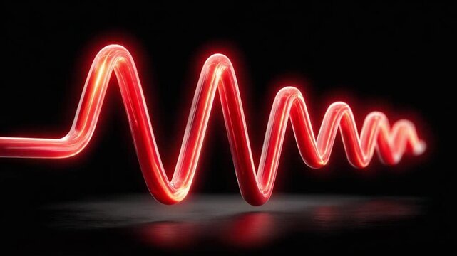 Vibrant Energy Wave: A luminous red wave pulsates with energy, symbolizing sound, data, or a powerful force in a sleek, dark background.